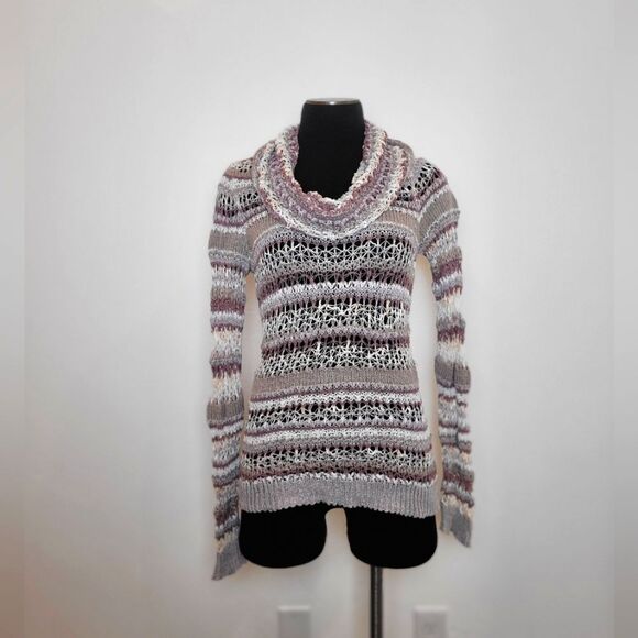Maurices Sheer Crocheted Cowl Neck Sweater Top Long Sleeve Multicolor XS - Picture 1 of 10